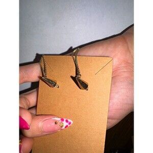 Gold Tone Metal Chain Dangle/Drop Stud Earrings Butterfly Closure No Stone Lobe